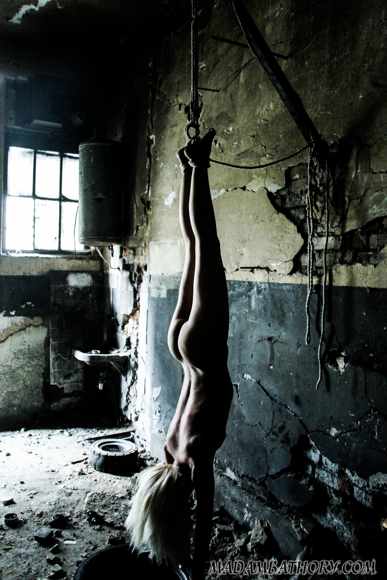 BDSM nude teen tortured in abandoned factory