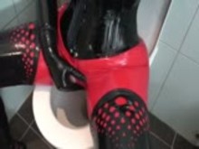 Rubber and Watersports in Toilet
