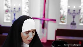 Petite Blonde Lives out Fantasy: Nun Gangbanged by 5 Priests in Chapel