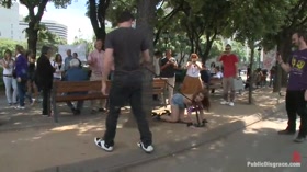 Adorable 18 Year old is Made to Crawl on her Knees, Suck Cock, and get Ass Pounded in Public